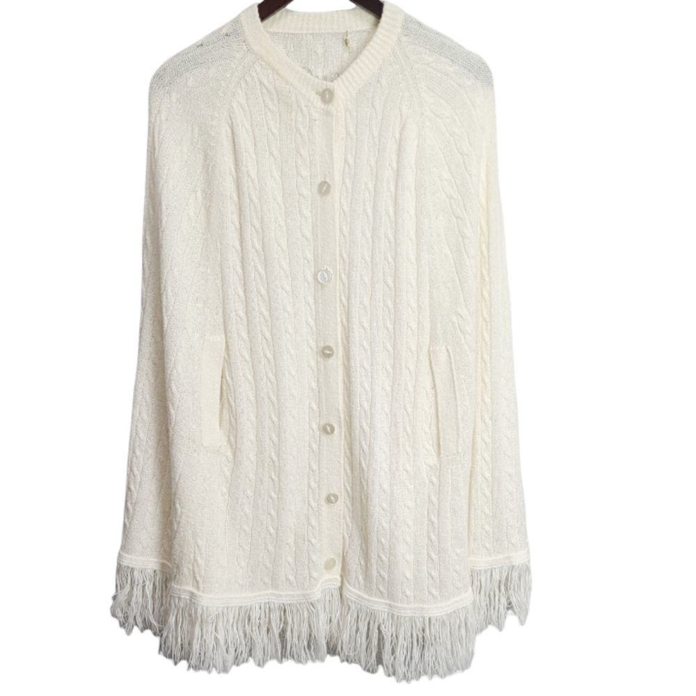 Vintage 60’s chunky knit sweater cape poncho Light ivory